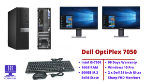 Complete Dell Computer with 2 x 24 Inch Monitors | 16GB RAM | 500GB SSD | WIN 11 Pro | Wi-Fi | Bluetooth