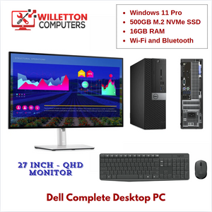 Dell Complete Desktop PC | Windows 11 Pro | 16GB RAM | 500GB SSD | Intel i5 - 6 Core CPU | Built-in WiFi & Bluetooth | 27" 2K Monitor | Wireless Keyboard & Mouse