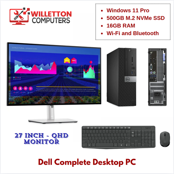 Dell Complete Desktop PC | Windows 11 Pro | 16GB RAM | 500GB SSD | Intel i5 - 6 Core CPU | Built-in WiFi & Bluetooth | 27