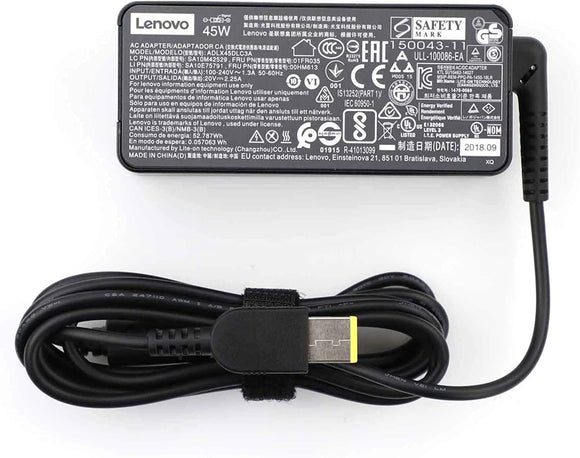 Used - Original Lenovo 45W Charger, AC Adapter, Yellow Slim Tip Connector, 20V, 2.25A, ADLX45NCC3A (Includes 0.5m Power Cord)